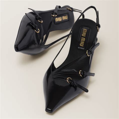 Décolleté slingback in pelle spazzolata Nero 